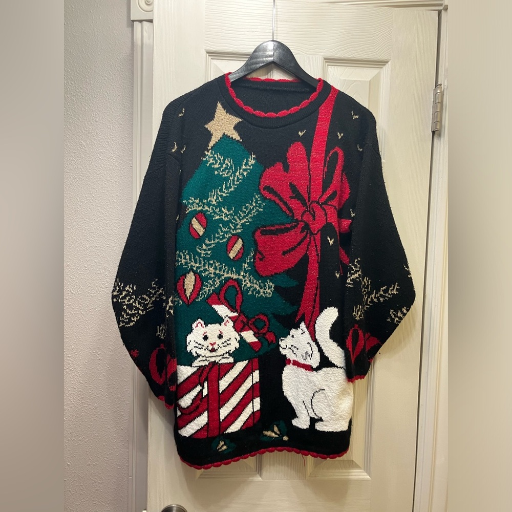 Vintage Christmas Cat Christmas Tree Ugly sweater